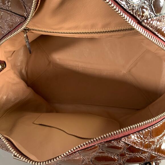 ALAIA Brown Embossed Patent Leather Top Handles Shoulder Handbag - Picture 6 of 8